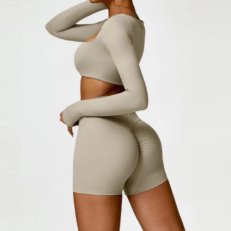 Push-up sports set: long-sleeved top and leggings (short or long)