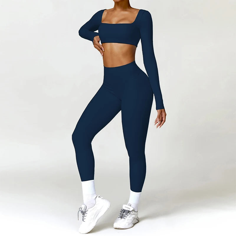 Push-up sports set: long-sleeved top and leggings (short or long)