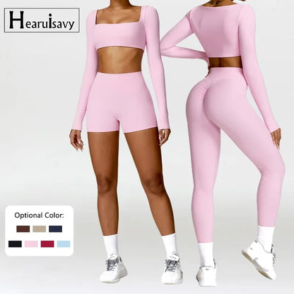 Push-up sports set: long-sleeved top and leggings (short or long)