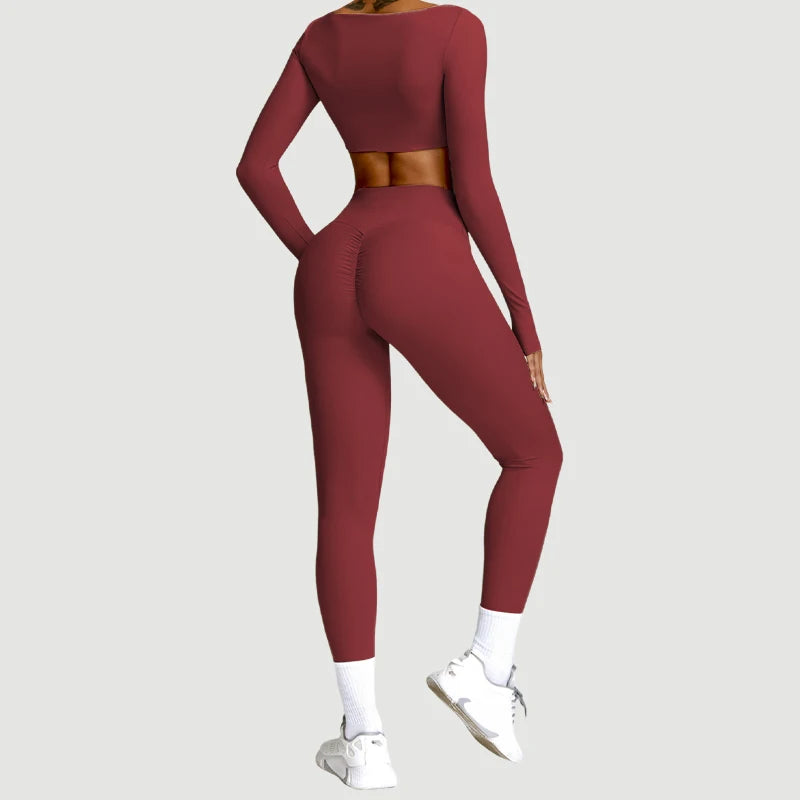 Push-up sports set: long-sleeved top and leggings (short or long)