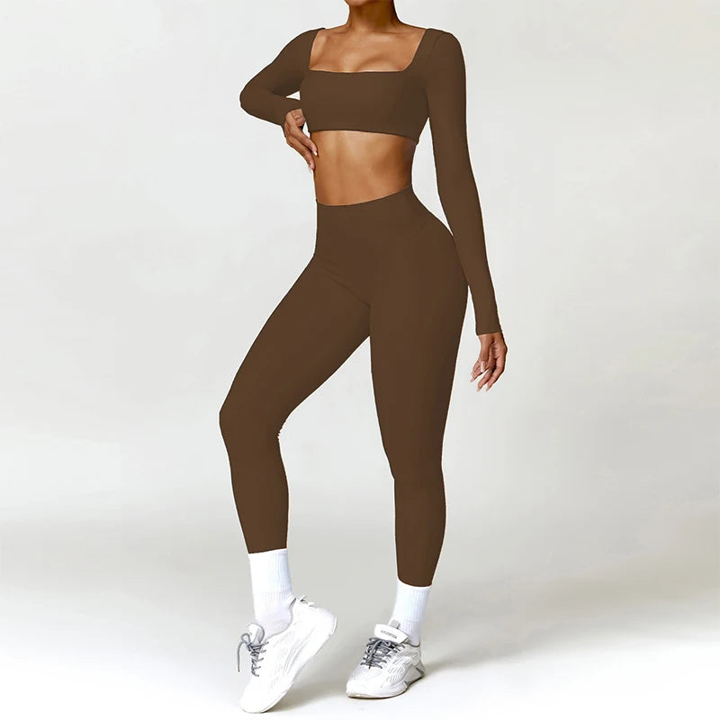 Push-up sports set: long-sleeved top and leggings (short or long)