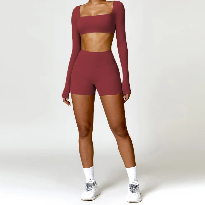 Push-up sports set: long-sleeved top and leggings (short or long)