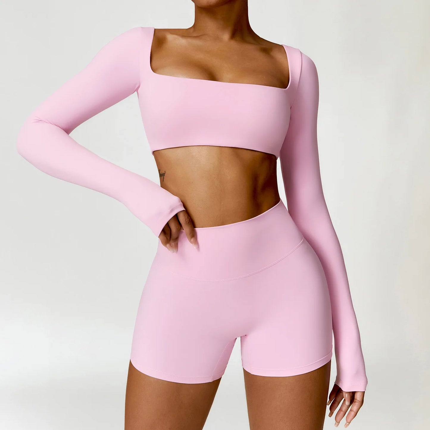 Push-up sports set: long-sleeved top and leggings (short or long)