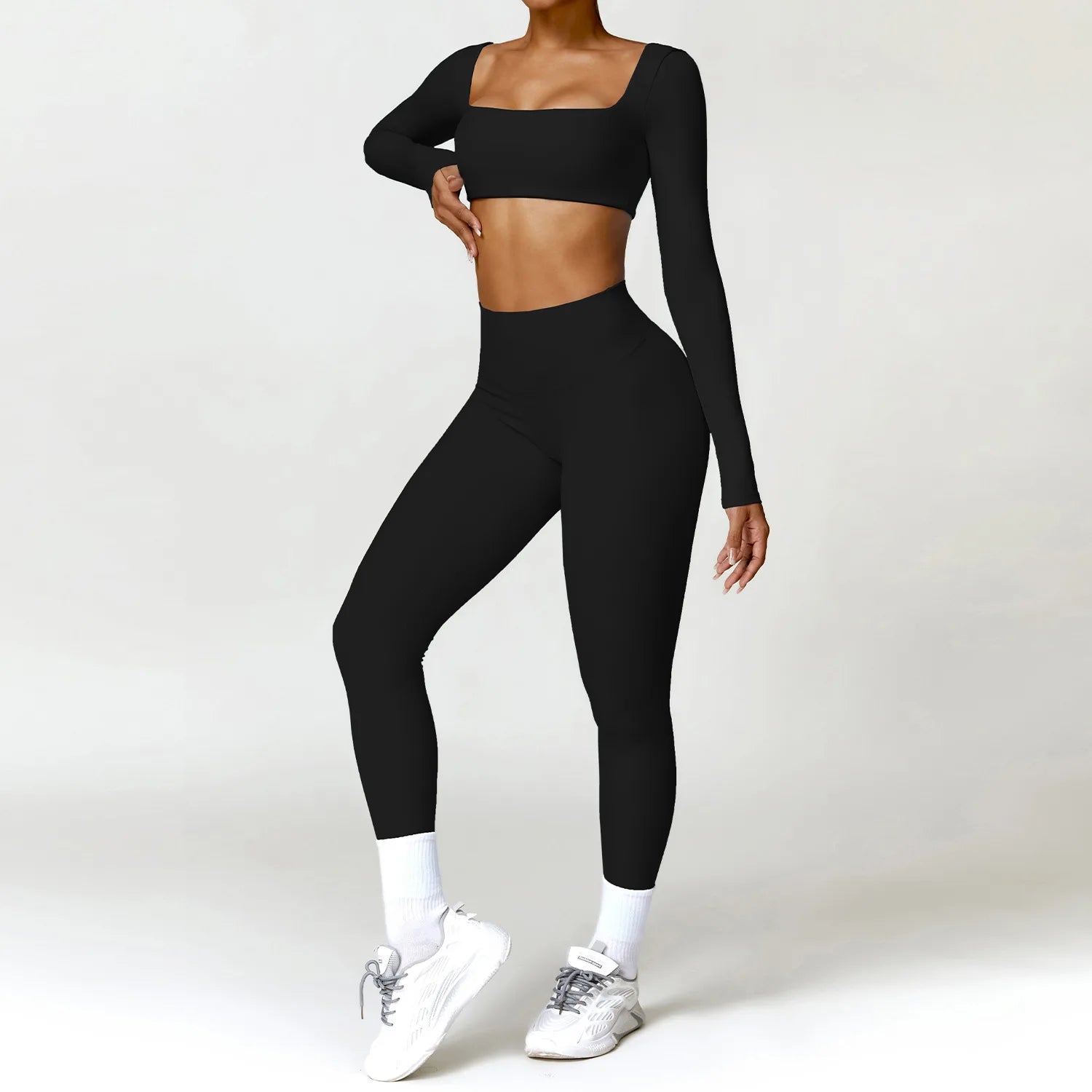 Push-up sports set: long-sleeved top and leggings (short or long)