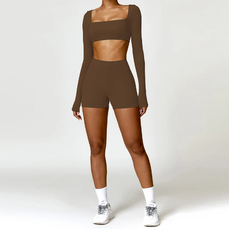 Push-up sports set: long-sleeved top and leggings (short or long)